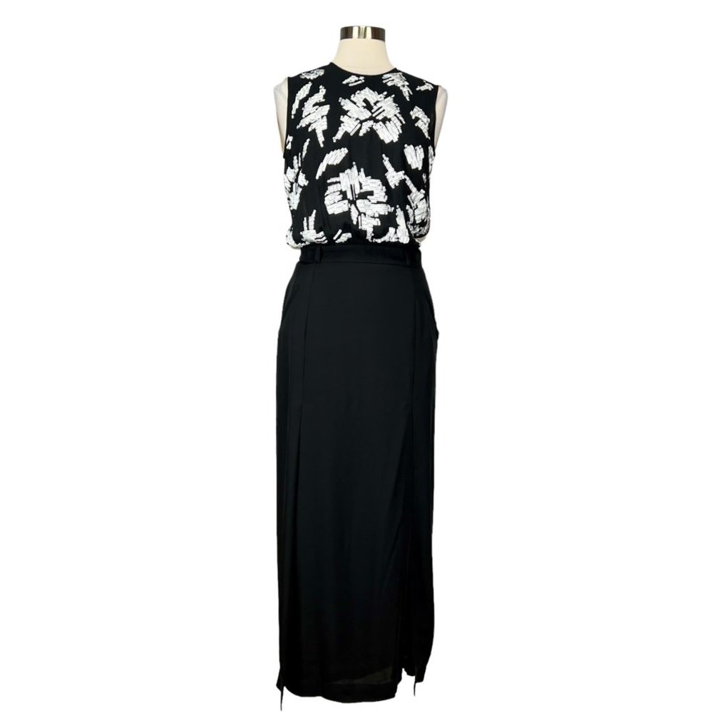 Malene Birger Silk Sequin Gown Maxi Cocktail Dress Black White size 36 US 6